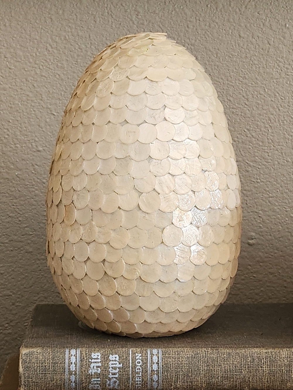 Large Pale Pink Scalloped Capiz Shell Decorative Easter Egg